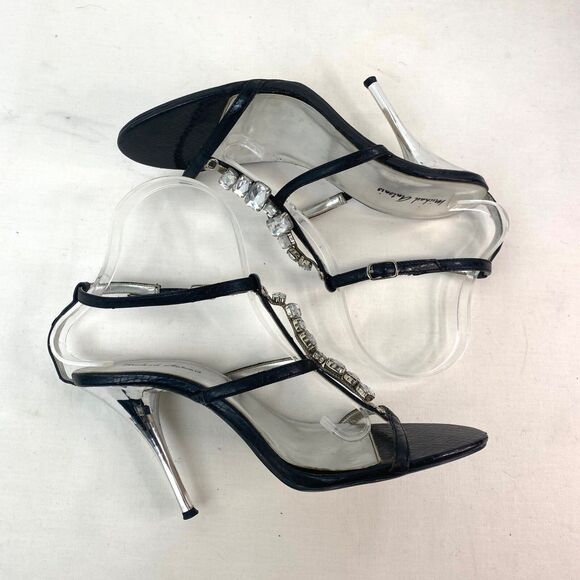 Micheal Antonio Black Rhinestone Womans Sandals Silver Heels Sz 8 Evening Dance - Picture 9 of 13